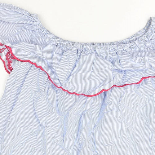Red Herring Womens Blue Striped Cotton Basic T-Shirt Size 8 Off the Shoulder