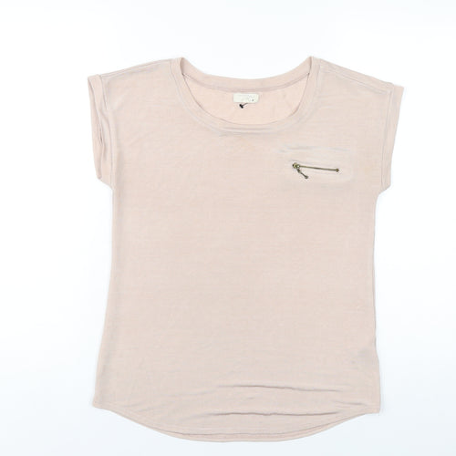 New Look Womens Pink Polyester Basic T-Shirt Size 10 Round Neck