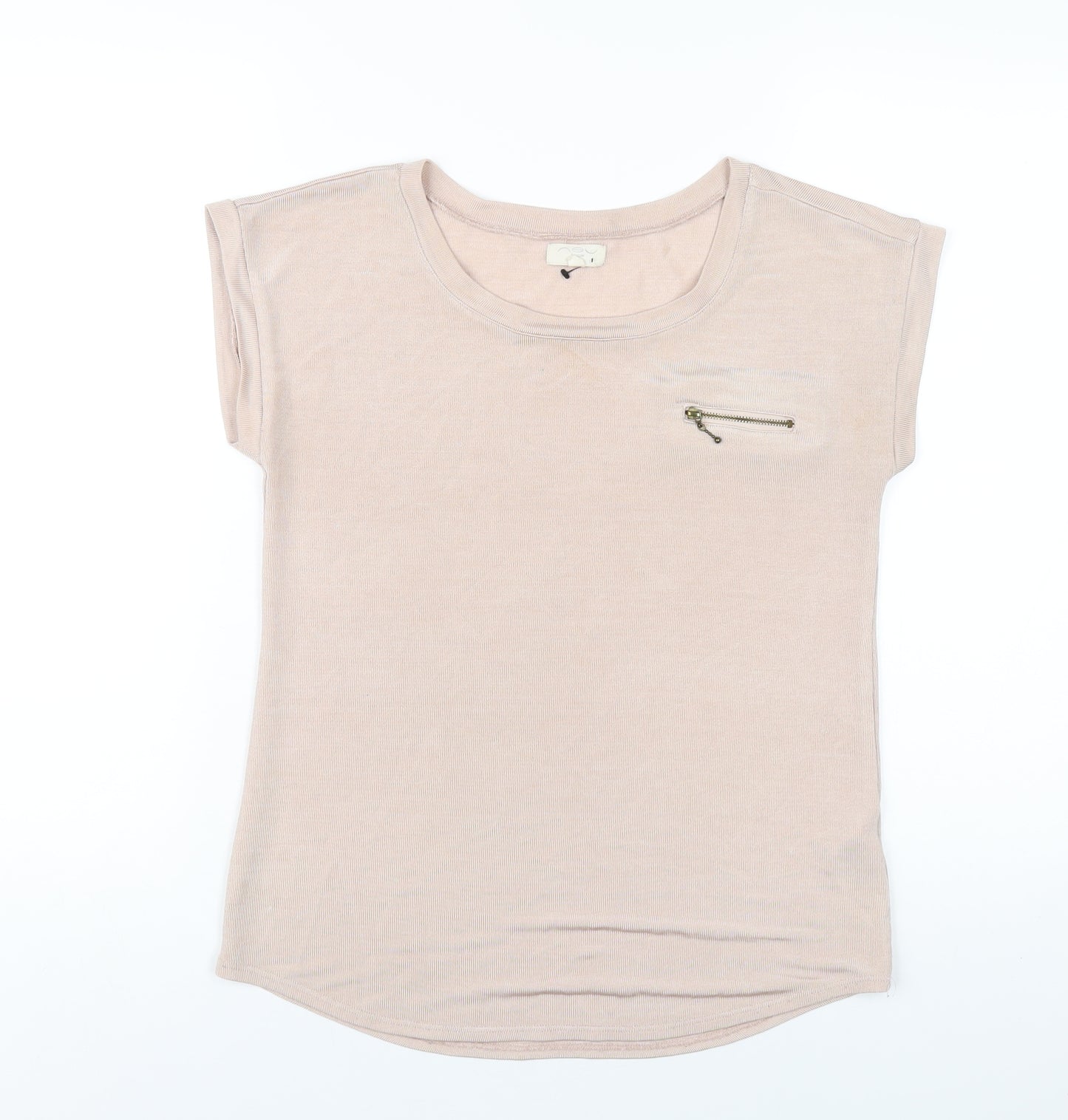 New Look Womens Pink Polyester Basic T-Shirt Size 10 Round Neck