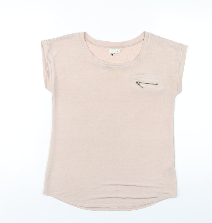 New Look Womens Pink Polyester Basic T-Shirt Size 10 Round Neck