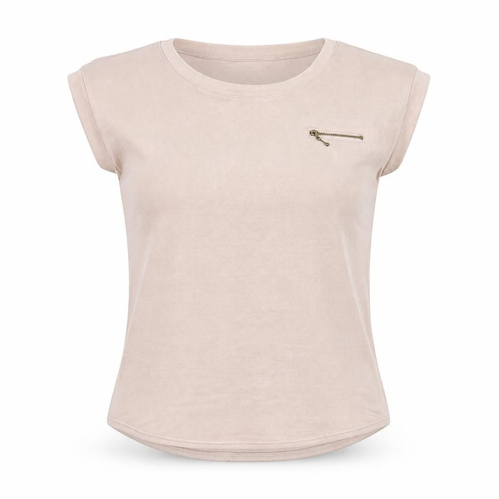 Front view of New Look women’s pink polyester basic t-shirt, size UK 10, round neck