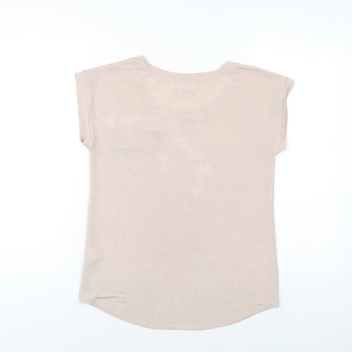 New Look Womens Pink Polyester Basic T-Shirt Size 10 Round Neck