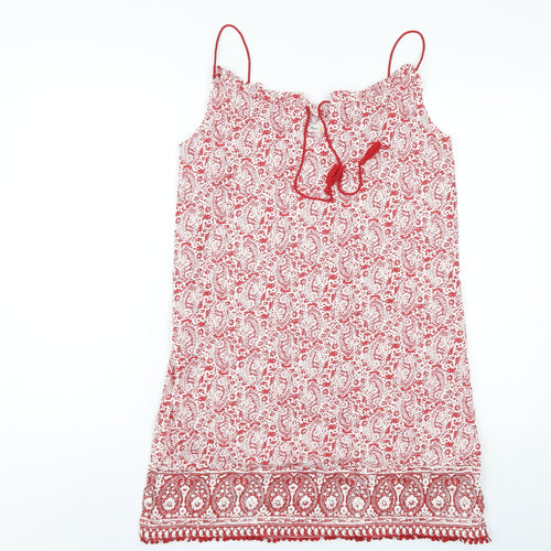 Honest Womens Red Paisley Cotton A-Line Size S Scoop Neck Pullover