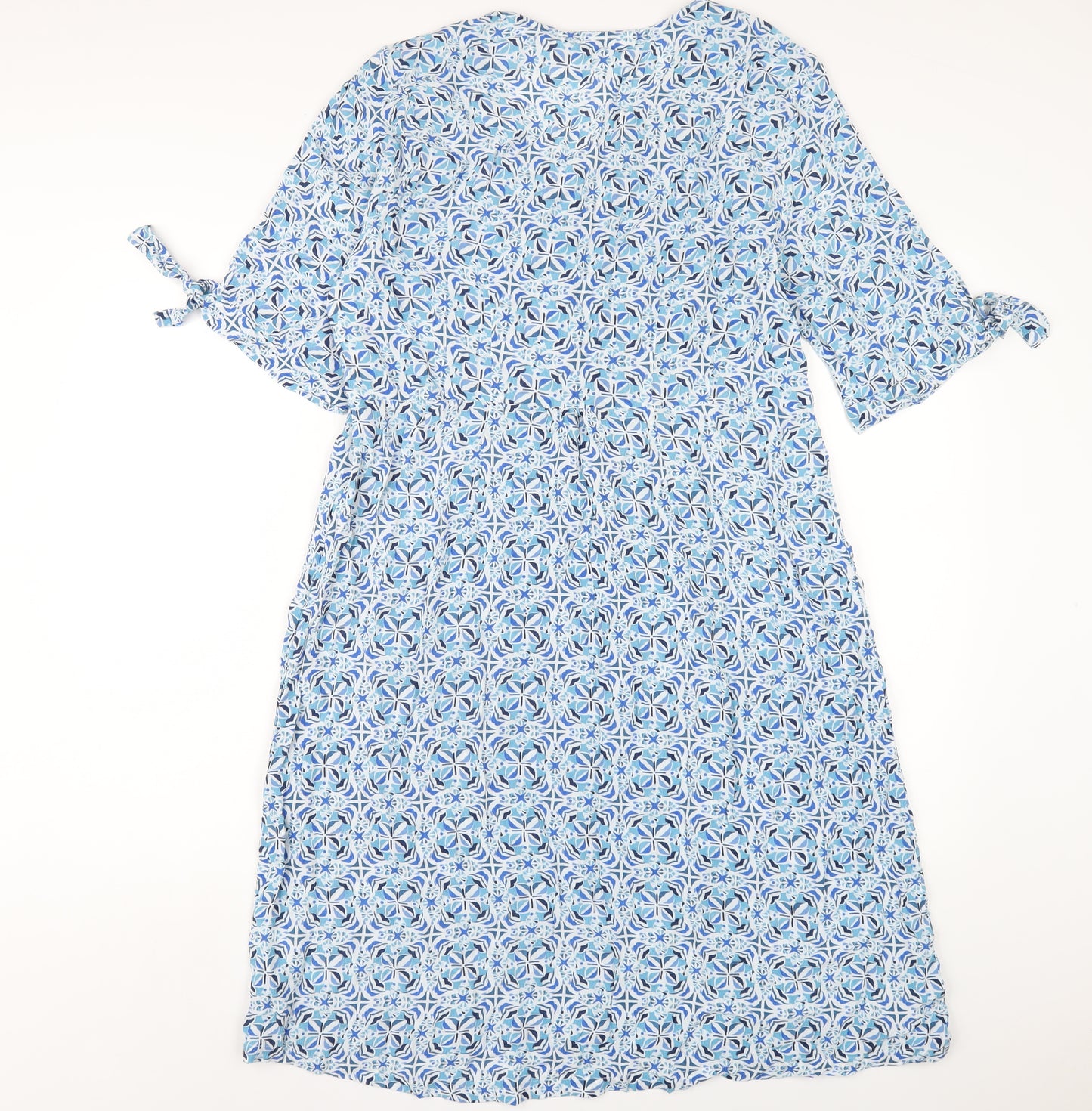 Adini Womens Blue Geometric Viscose A-Line Size L Round Neck Zip