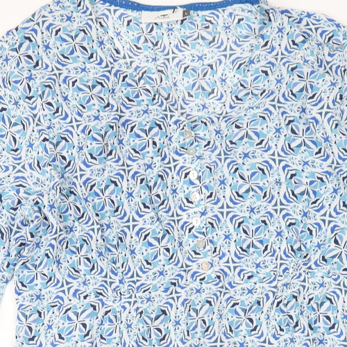 Adini Womens Blue Geometric Viscose A-Line Size L Round Neck Zip