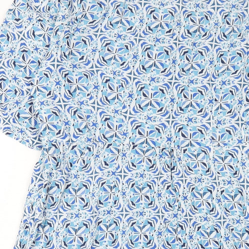 Adini Womens Blue Geometric Viscose A-Line Size L Round Neck Zip
