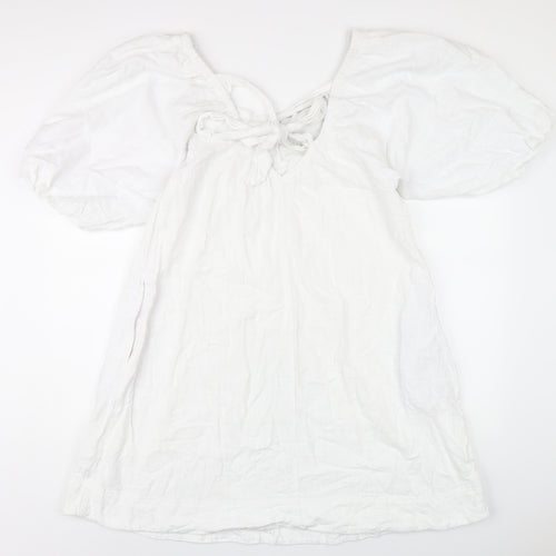 NEXT Womens White Cotton A-Line Size 10 Scoop Neck Pullover