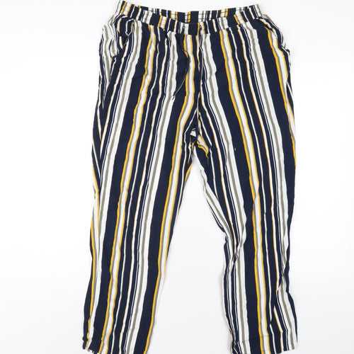 Damart Womens Multicoloured Striped Viscose Trousers Size 16 L26 in Regular Drawstring
