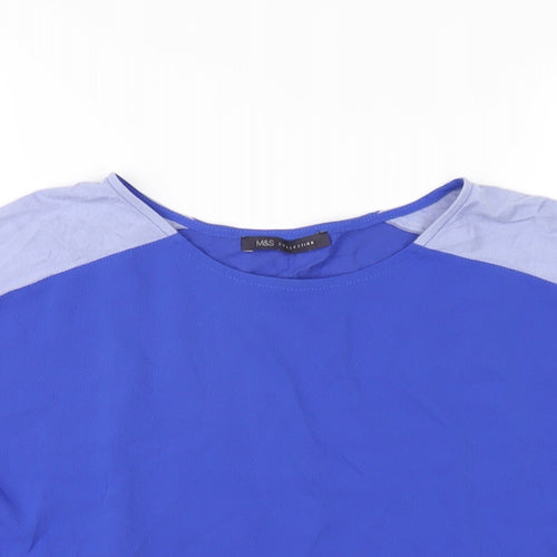 Marks and Spencer Womens Blue Polyester Basic T-Shirt Size 10 Round Neck