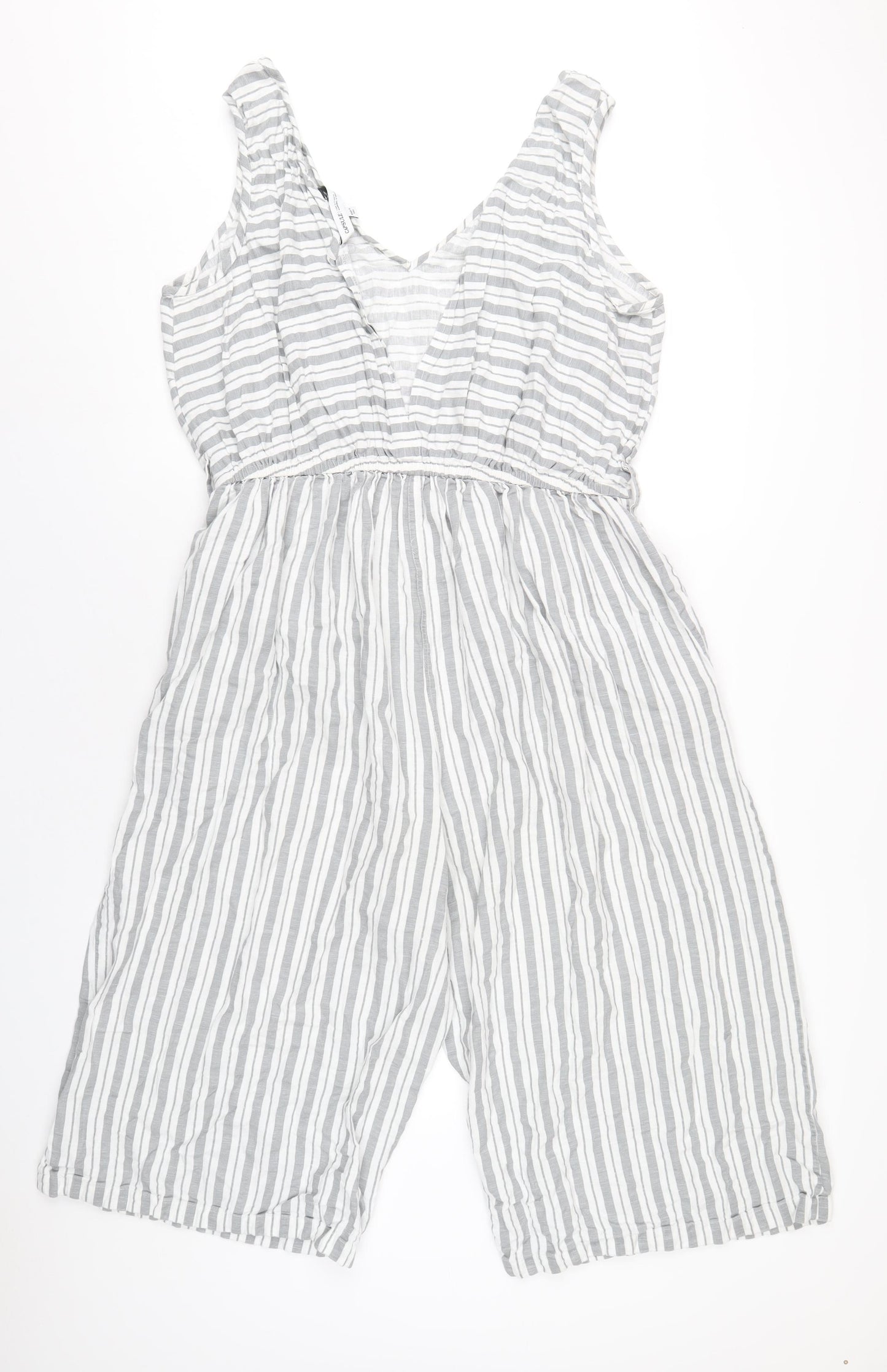 Capsule Womens Grey Striped Vinyl Jumpsuit One-Piece Size 26 L18 in Pullover