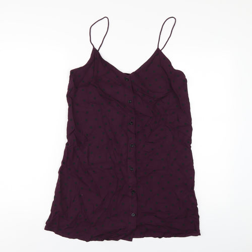 Motel Womens Purple Polka Dot Viscose Slip Dress Size S V-Neck Button
