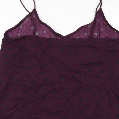 Motel Womens Purple Polka Dot Viscose Slip Dress Size S V-Neck Button