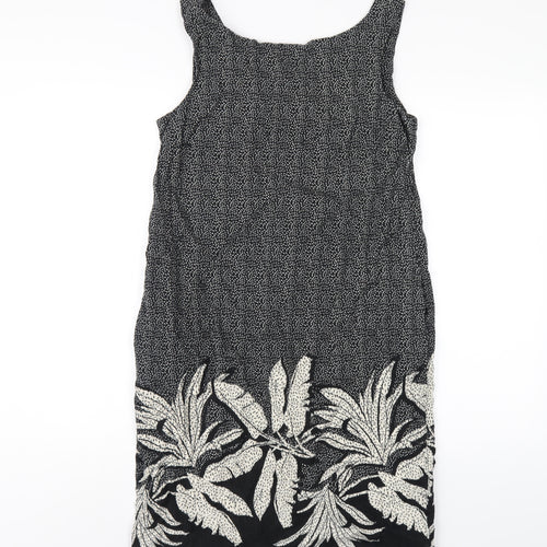 NEXT Womens Black Geometric Linen Tank Dress Size 8 Scoop Neck Pullover