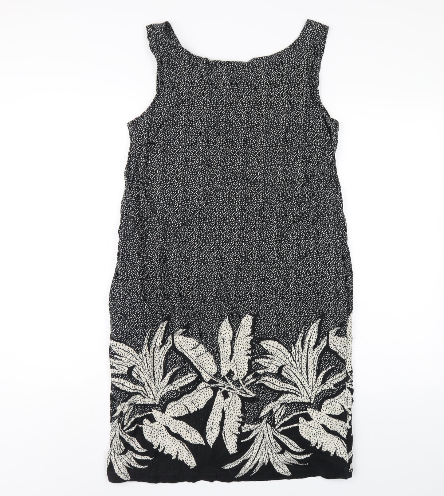 NEXT Womens Black Geometric Linen Tank Dress Size 8 Scoop Neck Pullover