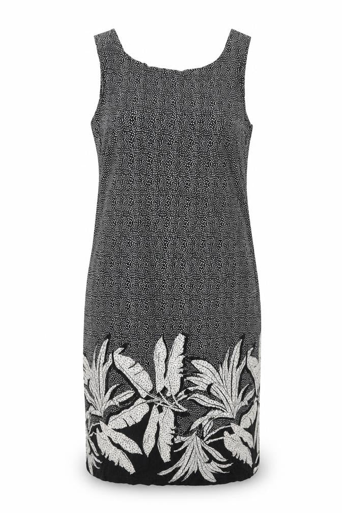 NEXT Womens Black Geometric Linen Tank Dress Size 8 Scoop Neck Pullover