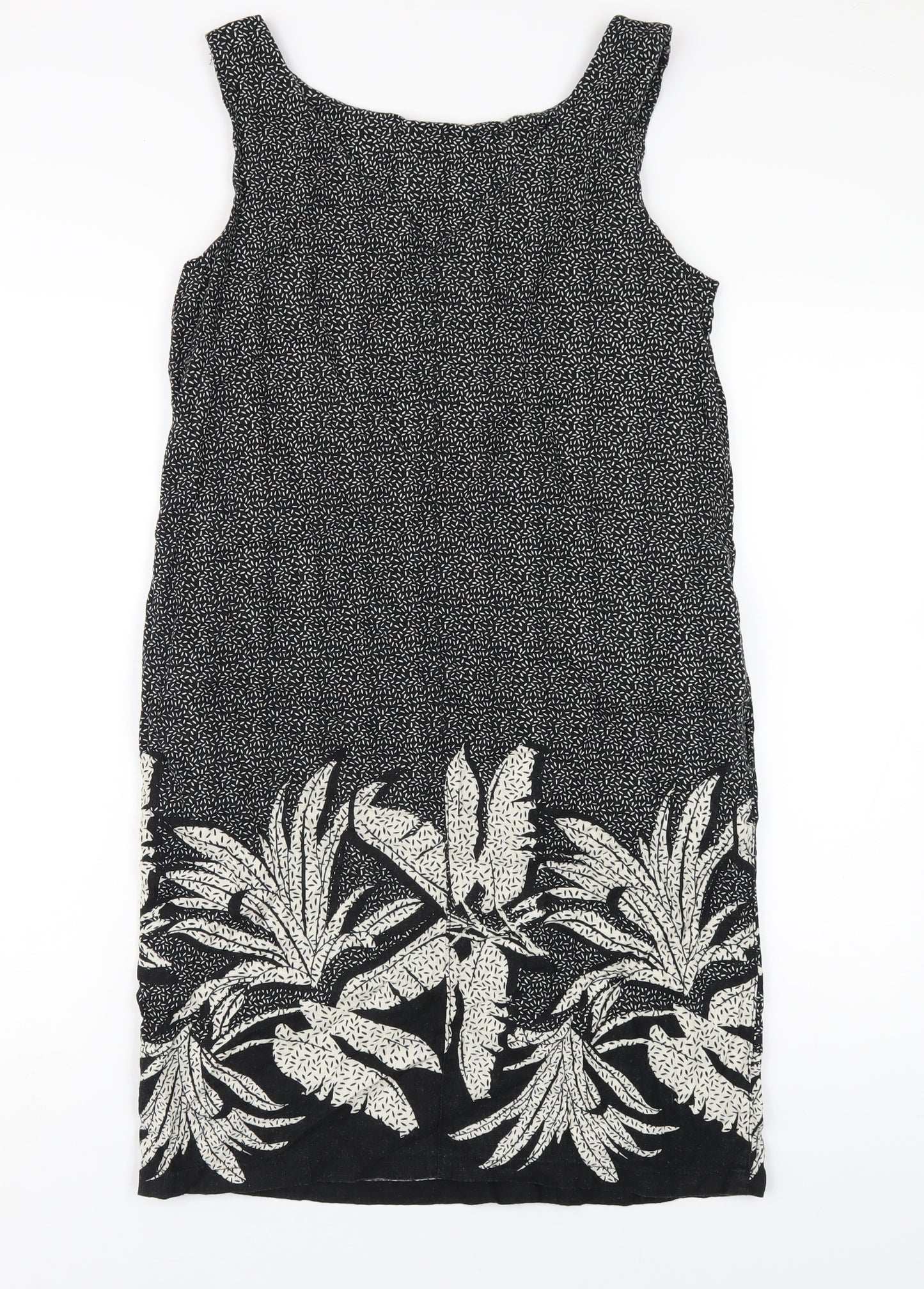 NEXT Womens Black Geometric Linen Tank Dress Size 8 Scoop Neck Pullover