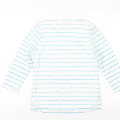 Annabelle Womens Blue Striped Polyester Basic T-Shirt Size S Round Neck