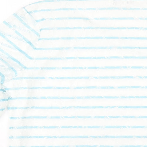 Annabelle Womens Blue Striped Polyester Basic T-Shirt Size S Round Neck