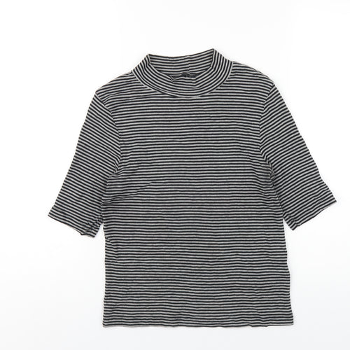 H&M Womens Grey Striped Cotton Basic T-Shirt Size M Mock Neck
