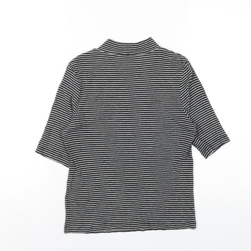 H&M Womens Grey Striped Cotton Basic T-Shirt Size M Mock Neck