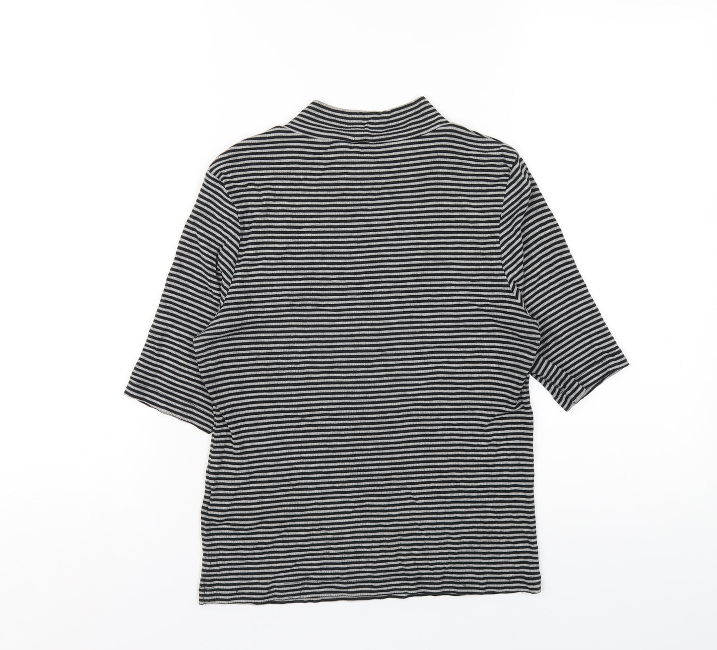 H&M Womens Grey Striped Cotton Basic T-Shirt Size M Mock Neck