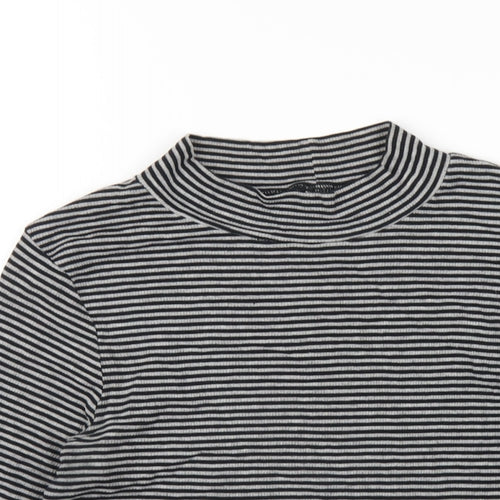 H&M Womens Grey Striped Cotton Basic T-Shirt Size M Mock Neck