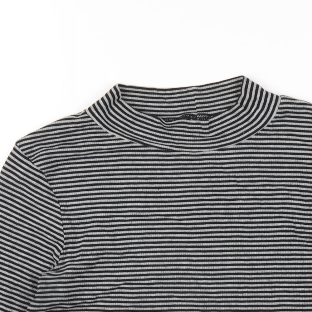 H&M Womens Grey Striped Cotton Basic T-Shirt Size M Mock Neck