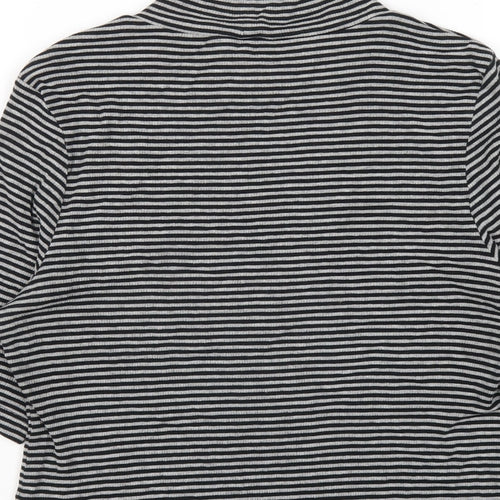 H&M Womens Grey Striped Cotton Basic T-Shirt Size M Mock Neck