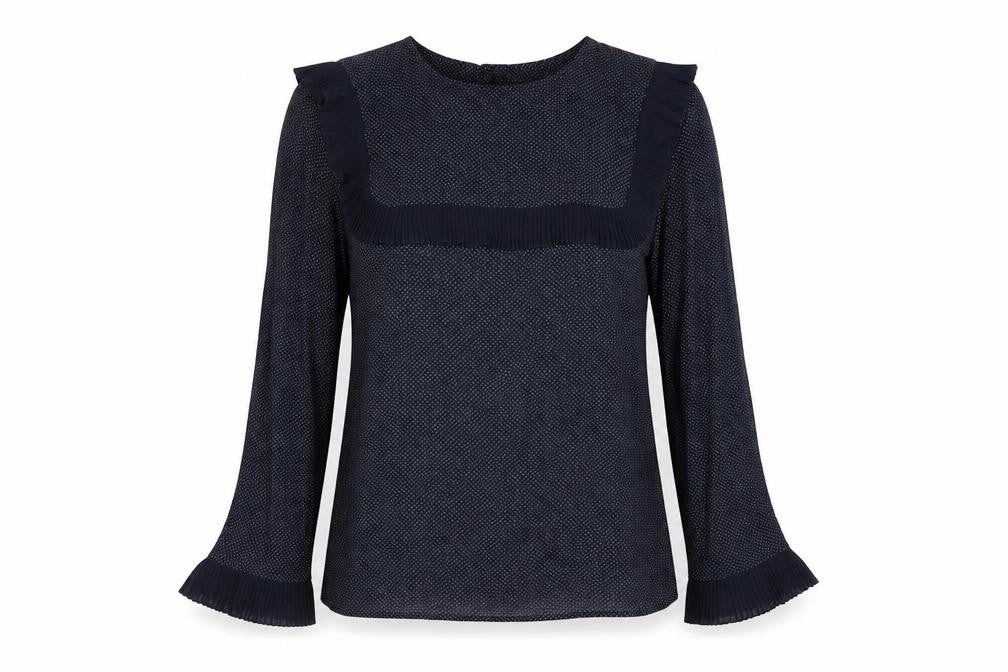 Warehouse Womens Blue Polka Dot Viscose Basic Blouse Size 10 Round Neck