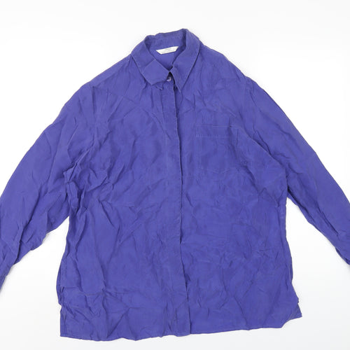Marks and Spencer Womens Blue Cupro Basic Button-Up Size 16 Collared