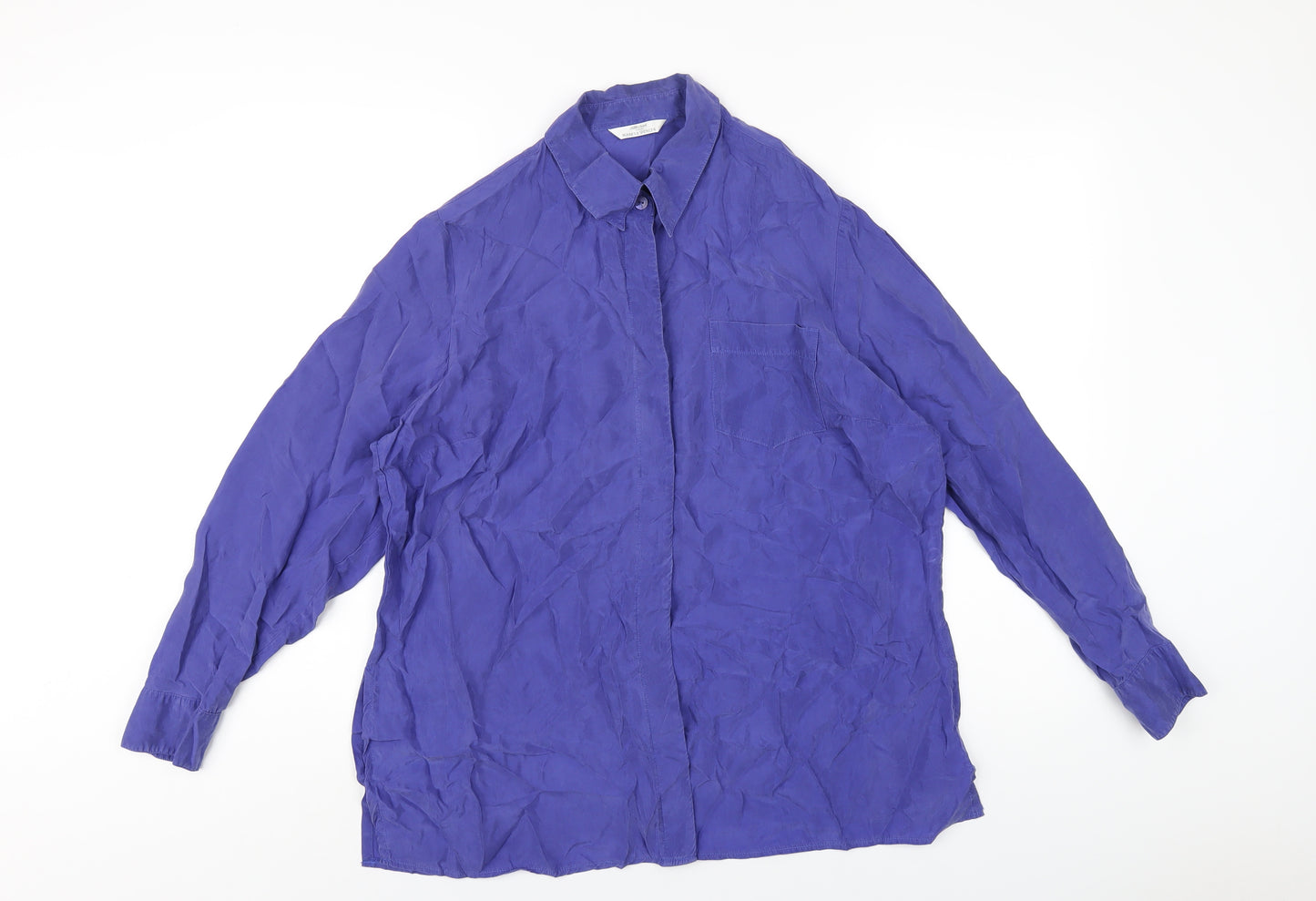 Marks and Spencer Womens Blue Cupro Basic Button-Up Size 16 Collared
