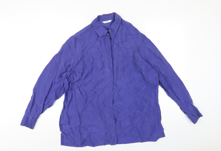 Marks and Spencer Womens Blue Cupro Basic Button-Up Size 16 Collared