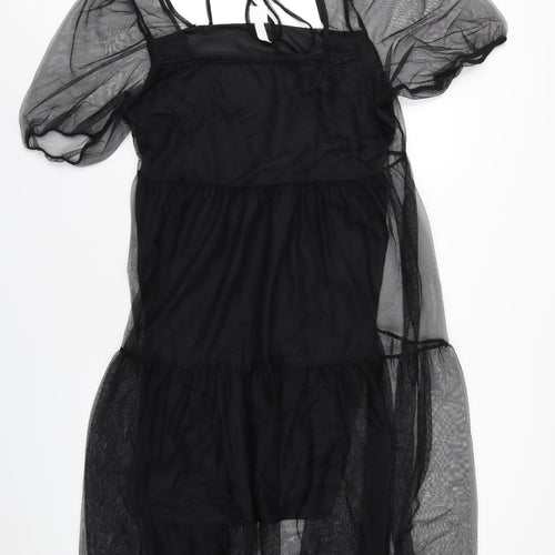 H&M Womens Black Polyester A-Line Size L Square Neck Pullover