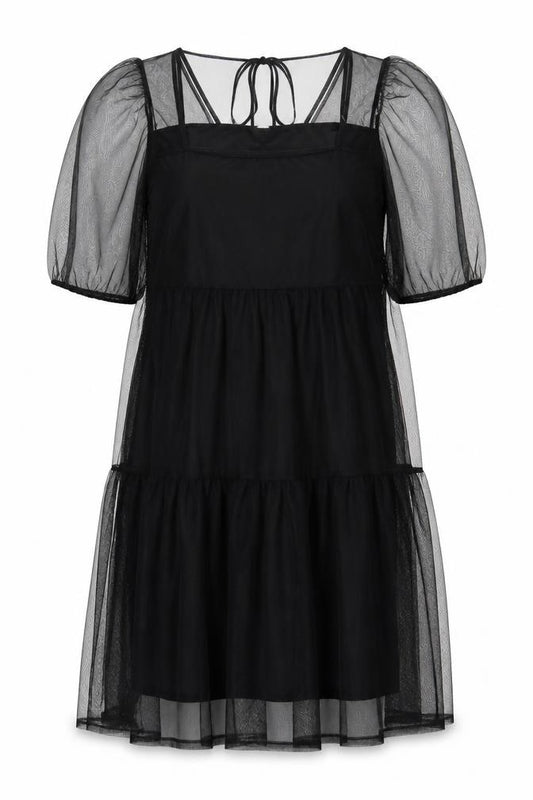 Front view of H&M women’s black polyester a-line, size L, square neck pullover
