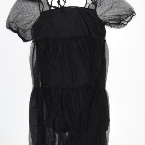 H&M Womens Black Polyester A-Line Size L Square Neck Pullover