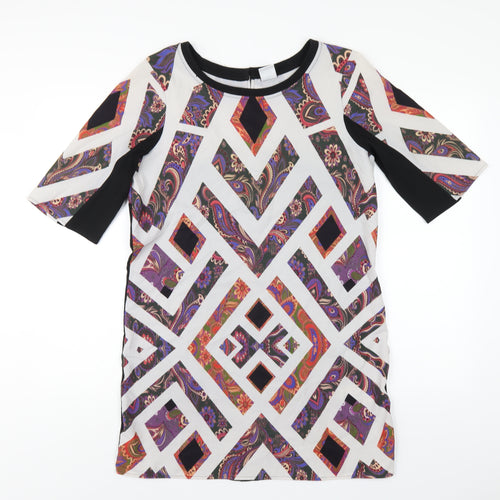 VERO MODA Womens Multicoloured Geometric Polyester T-Shirt Dress Size S Round Neck Pullover