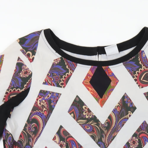 VERO MODA Womens Multicoloured Geometric Polyester T-Shirt Dress Size S Round Neck Pullover