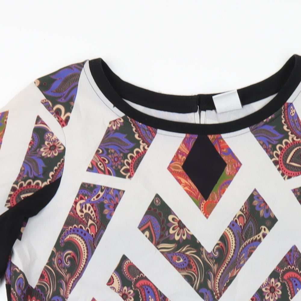 VERO MODA Womens Multicoloured Geometric Polyester T-Shirt Dress Size S Round Neck Pullover