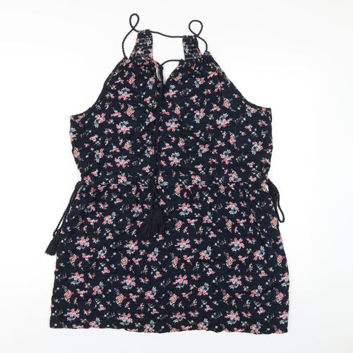 NEXT Womens Blue Floral Viscose A-Line Size 12 Round Neck Pullover