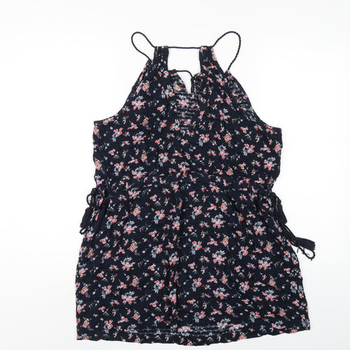 NEXT Womens Blue Floral Viscose A-Line Size 12 Round Neck Pullover