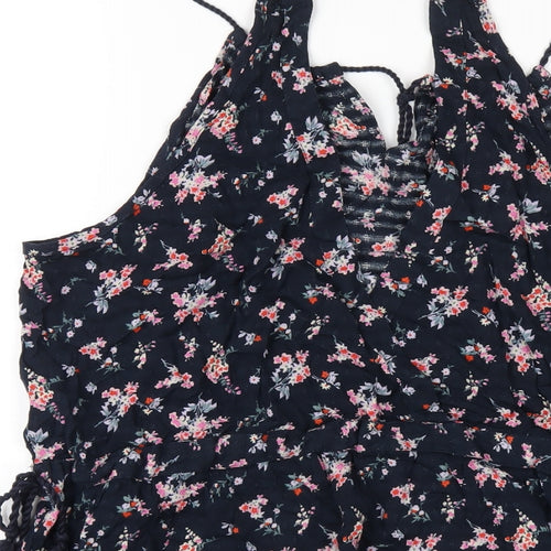 NEXT Womens Blue Floral Viscose A-Line Size 12 Round Neck Pullover