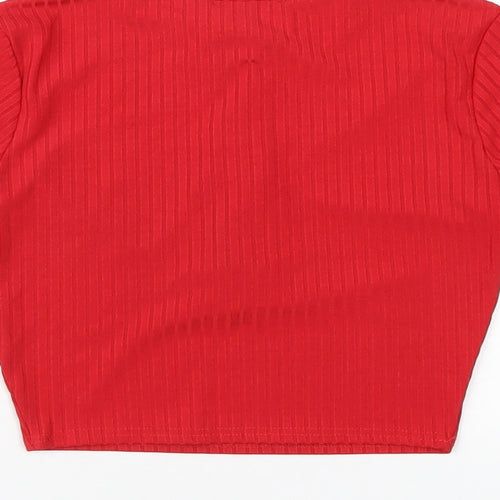 PRETTYLITTLETHING Womens Red Polyester Cropped T-Shirt Size 8 Scoop Neck