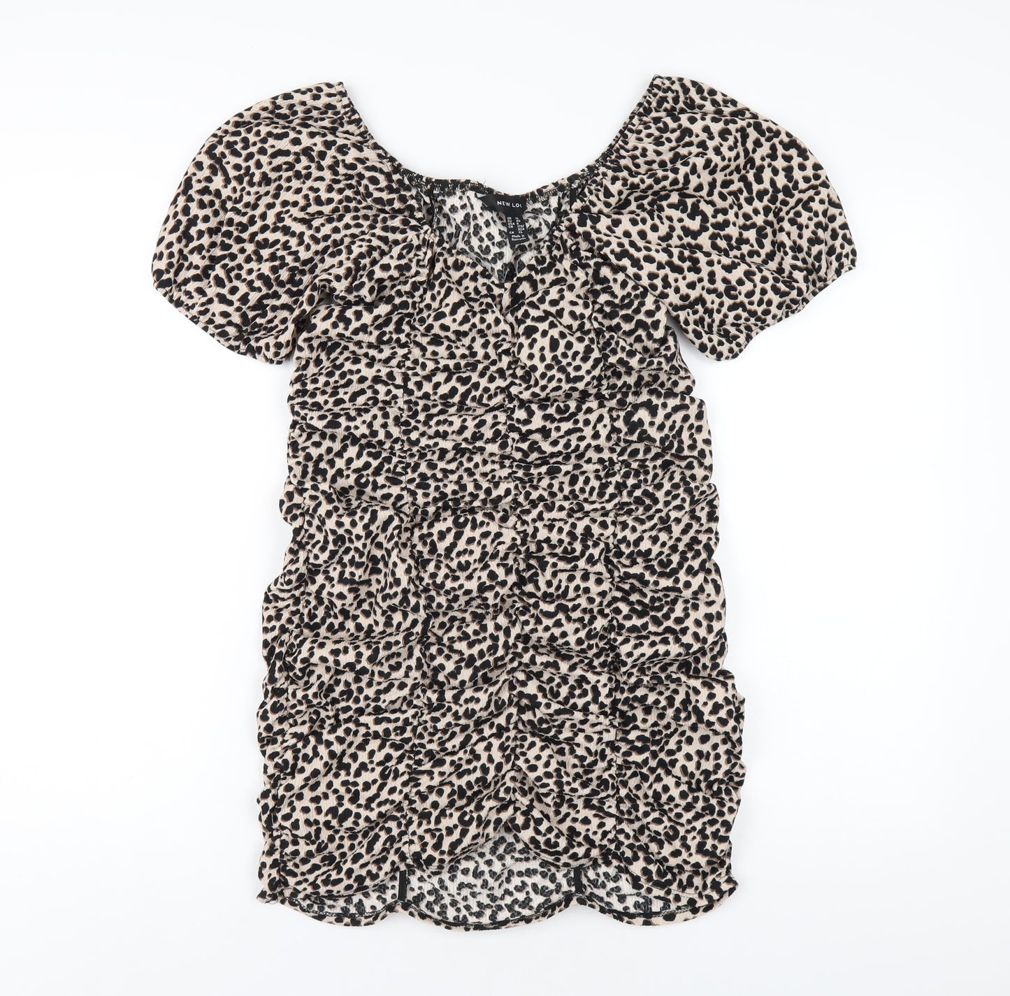New Look Womens Beige Geometric Polyester Bodycon Size 12 V-Neck Pullover