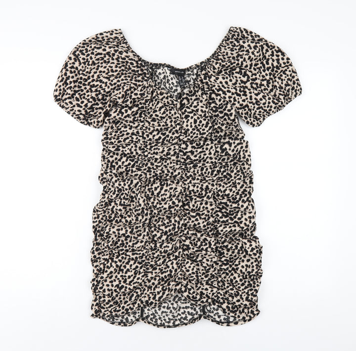 New Look Womens Beige Geometric Polyester Bodycon Size 12 V-Neck Pullover