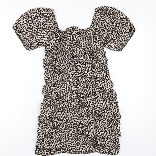 New Look Womens Beige Geometric Polyester Bodycon Size 12 V-Neck Pullover