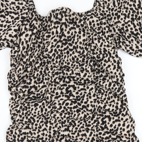 New Look Womens Beige Geometric Polyester Bodycon Size 12 V-Neck Pullover