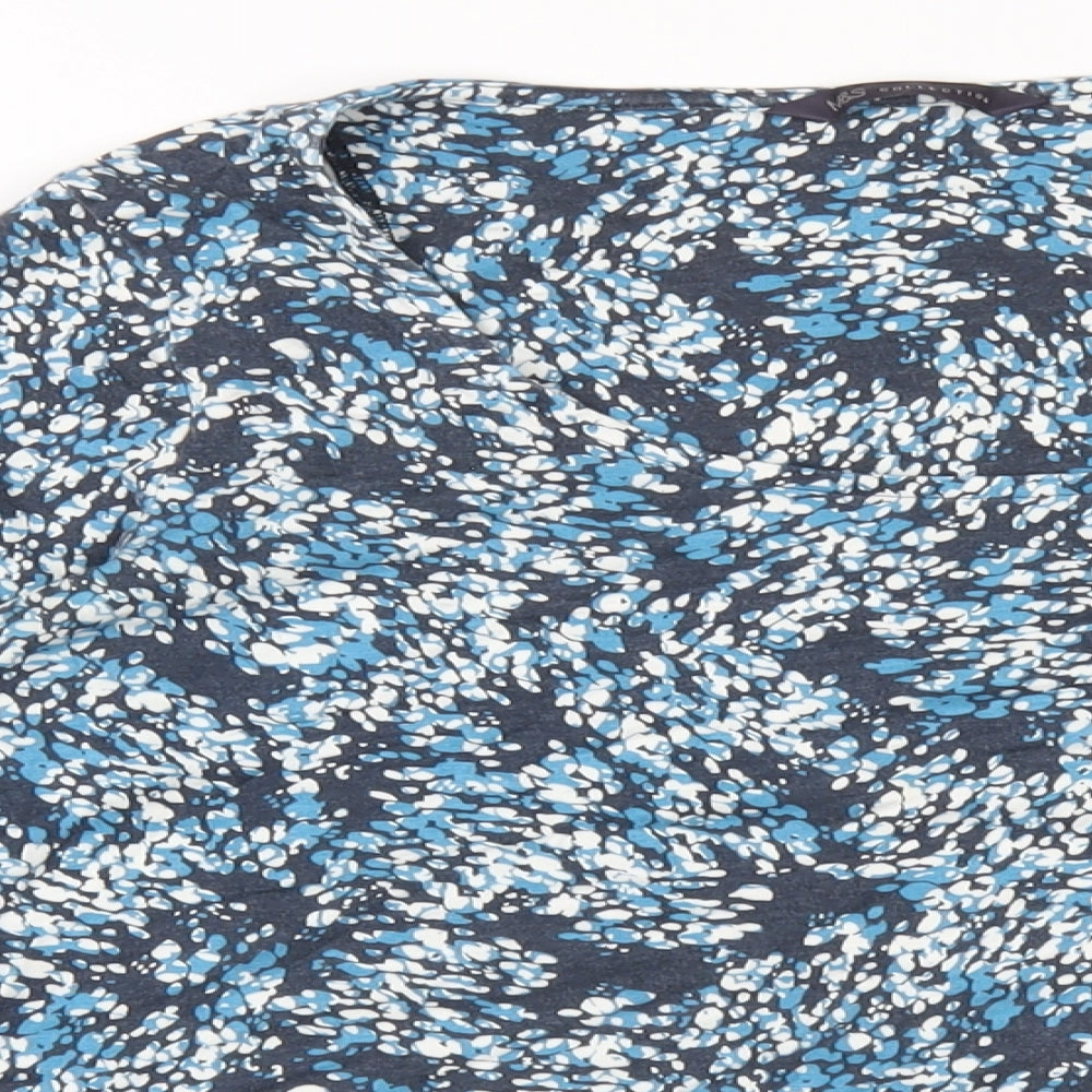 Marks and Spencer Womens Blue Geometric Acrylic Basic T-Shirt Size 12 Scoop Neck