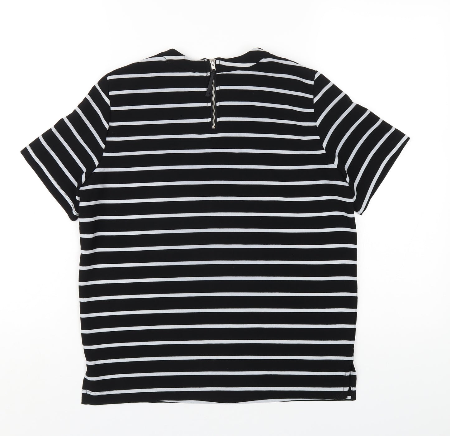 Mango Womens Black Striped Polyester Basic T-Shirt Size S Round Neck