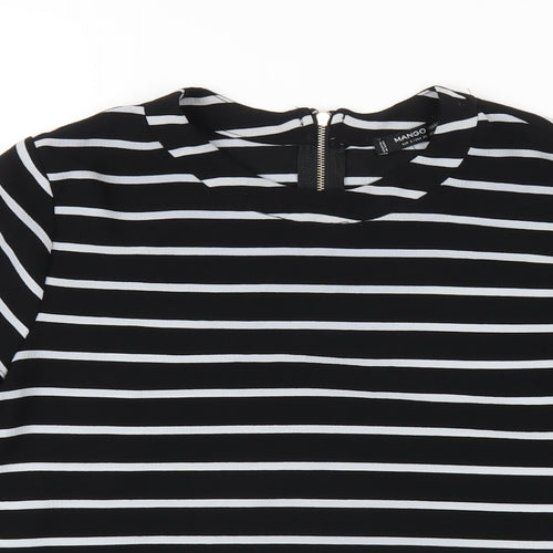 Mango Womens Black Striped Polyester Basic T-Shirt Size S Round Neck
