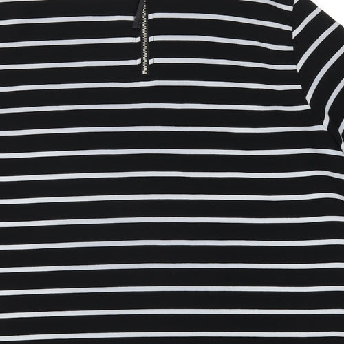 Mango Womens Black Striped Polyester Basic T-Shirt Size S Round Neck